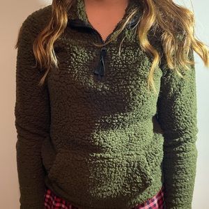 Green fuzzy crew neck